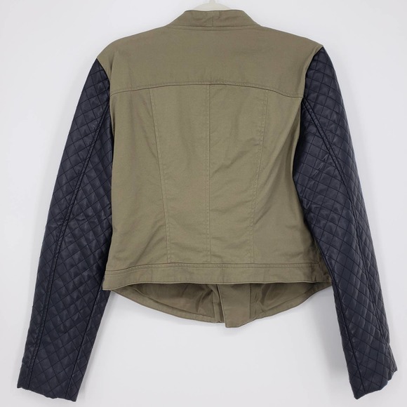 Walter Baker Bennett Moto Jacket L Asymmetrical Zip Up Faux Leather Green Black - Picture 2 of 11